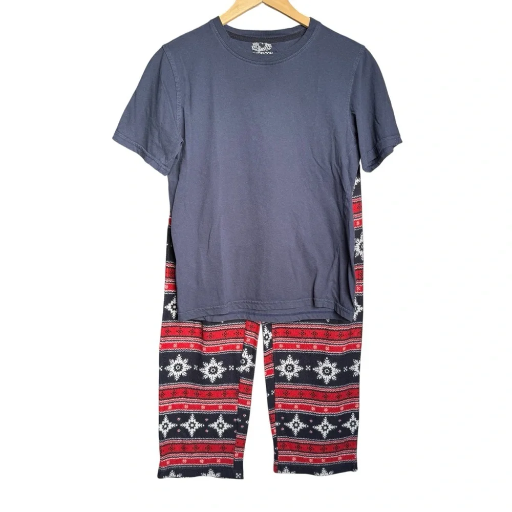 Fruit of The Loom Men's 2 Piece Pajama Set Crewneck Tee Shirt Fleece Pants Small